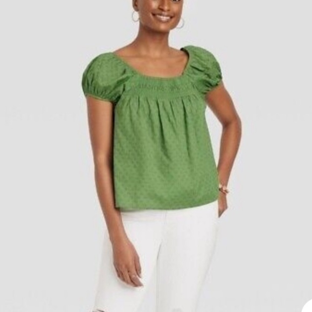 Universal Thread Women's Puff Cap Sleeve Top - Green‎